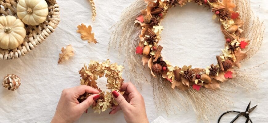 Hands,Making,Dried,Floral,Wreath,From,Dry,Pampas,Grass,And